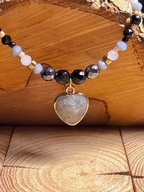 Naszyjnik handmade Serce Labradoryt Agat faset