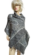 SZAL ciepły wełniany z cekinami koraliczkami aplikacjami 68x180