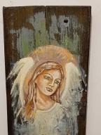 ANIOŁ malowany na desce .Anioł recznie malowany.Anioł stóż. Anioł na ścianę