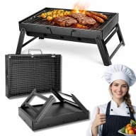 GRILL TURYSTYCZNY WĘGLOWY PRZENOŚNY SKŁADANY KEMPINGOWY WALIZKA Z UCHWYTEM