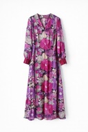 Różowa maxi sukienka w kwiaty z podszewką romantyczna vintage L wesele lato