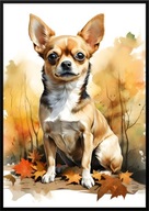 A2 59,4x42 PLAKAT OBRAZ PIES CHIHUAHUA, JESIEŃ AKWARELA, NA PREZENT ...