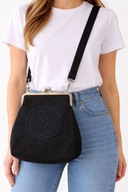 Czarna torebka na ramię, torebka na wiosnę, torebka boho, torebka lniana