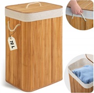 BAMBUSOWY KOSZ NA PRANIE BIELIZNĘ DUŻY POJEMNIK Z POKRYWĄ 72L