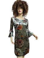 101 IDES SUKIENKA WELUROWA w kwiaty rękaw z falbaną 36