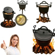 KOCIOŁEK ŻELIWNY 8L WĘGIERSKI MYŚLIWSKI NA OGNISKO GARNEK GRILL TRÓJNÓG