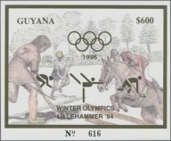 **96 GUYANA, GUJANA BL.341 = 30E - ZŁOTA RAMKA - KONIE HIPIKA - NADRUKI !!!