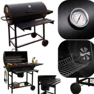 GRILL WĘGLOWY BECZKOWY Z POKRYWĄ DUŻY RUSZT 71x35 CM TERMOMETR SOLIDNY 18KG