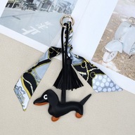 Brelok skórzany JAMNIK czarny z frędzlami do kluczy i torebki