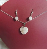 Kwarc różowy - kamień miłości, wisiorek serduszko i kolczyki