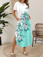 sukienka damska elegancka kwiaty kieszeń midi wiosna lato wakacje imprezy