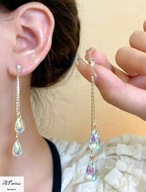 Kol0108 Kolczyki złocone stylowe opalizujaca kropla wody