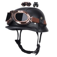 Kask motocyklowy typu jet L 59-60cm z rękawicami i goglami czarny P19951