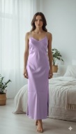 Satynowa sukienka maxi Wild Orchidea lawendowa fiolet r. M slip dress