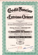 Belgia – akcja Crédit Foncier d’Extrême-Orient, 250 Fr, po 1944, kupony
