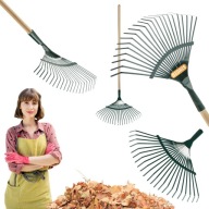 GRABIE OGRODOWE METALOWE DO LIŚCI DO TRAWY WACHLARZOWE DREWNIANY TRZONEK