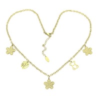 82359 Celebrytka złota stal chirurgiczna kwiatki misiek liść monstery