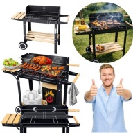 GRILL OGRODOWY WĘGLOWY DUŻY PRZENOŚNY PÓŁKI MOCNY STALOWY NA KÓŁKACH 5W1