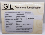 Naturalny tanzanit 2,15 ct - certyfikat GIL