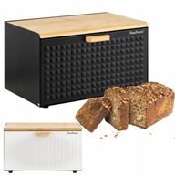 DUŻY CHLEBAK Z DESKĄ POJEMNIK NA CHLEB METALOWY Z BAMBUSOWĄ POKRYWĄ CZARNY