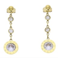 61152 Kolczyki złota stal chirurgiczna motyw zegara z cyrkoniami