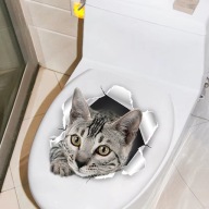 NAKLEJKI NA DESKĘ SEDESOWĄ TOALETĘ SPŁUCZKĘ WC -KOT SZARY PRĘGOWANY