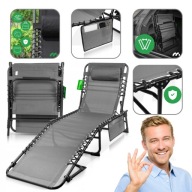 LEŻAK OGRODOWY SKŁADANY LEŻANKA FOTEL PLAŻOWY Z KIESZONKĄ I PODUSZKĄ SZARY