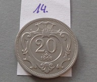 20 HELLER z 1908 roku , Austro-Węgry , ŁADNE .
