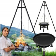 GRILL WĘGLOWY WISZĄCY TRÓJNÓG OGRODOWY PALENISKO OGNISKO RUSZT ŻELIWNY 61CM