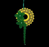 Zawieszka ozdoba na okno szydełkowa 12x23cm żółto - zielona (Z149)