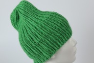 Wełniana czapka Eskimo - rękodzieło, M/L, neonowa zieleń, wełna, ciepła