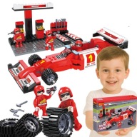 Klocki Auto Wyścigowe F1 + Stacja Serwisowa Pit Stop 3 Figurki Racing Cars