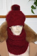 KOMPLET CZAPKA golf L RĘKODZIEŁO MOHER wisnia