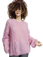 śliczny SWETER wełniany MOHEROWY wełna moher warkocze oversize