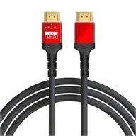 Kabel 1m HDMI 2.1 - Jakość 8K/4K/2K - Czarny Przewód Czerwone Wtyki - 100cm