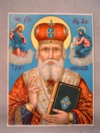 Św. Mikołaj Biskup Miry Oleodruk chromolitografia obraz