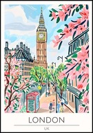 A2 KOLOROWY PLAKAT MIASTO LONDYN LONDON WIELKA BRYTANIA UK BIG BEN AKWARELA