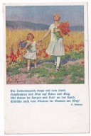 Dziewczynka z matką maki Chabry pole zbóż lata 30 K. Feiertag