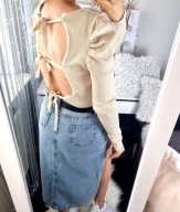 Sweter damski z wiązaniem na plecach beż L