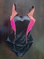 Strój kąpielowy jedenoczęściowy basenowy 40 F&F czarny/róż i pomarańcz