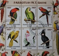 T.0989A ARKUSIK seria 6 szt. FAUNA Ptaki Papugi, ornitologia, egzotyczne