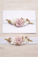 Zestaw biała koronkowa opaska oraz pasek do sukienki chrzest sesja