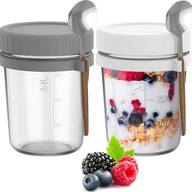 Słoiki na owsiankę 350 ml z łyżką i pokrywką hermetyczne zestaw 2 szt.