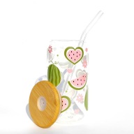 Szklanka 500 ml Bubble Tea z pokrywką i słomką – Arbuzowe Love matcha style