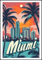 A2 KOLOROWY PLAKAT OBRAZ MIAMI FLORYDA USA, VINTAGE RETRO