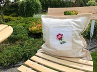 Poszewka poduszki z haftem krzyżykowym, dom, ogród, róża, eko