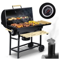 GRILL WĘGLOWY OGRODOWY Z KOMINEM XXL PÓŁKI + RUSZT + TERMOMETR + POPIELNIK