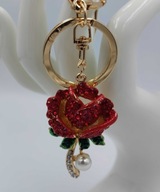 Błyszczący brelok czerwona róża - kryształki zawieszka do kluczy torebki