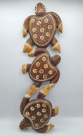 ŻÓŁW 3 żółwie z drewna RZEŹBA Indonezja 48cm SUPER