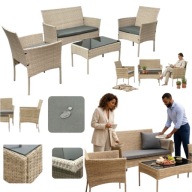 ZESTAW MEBLI OGRODOWYCH TECHNORATTAN KOMPLET NATURALNY STOLIK KRZESŁA STÓŁ